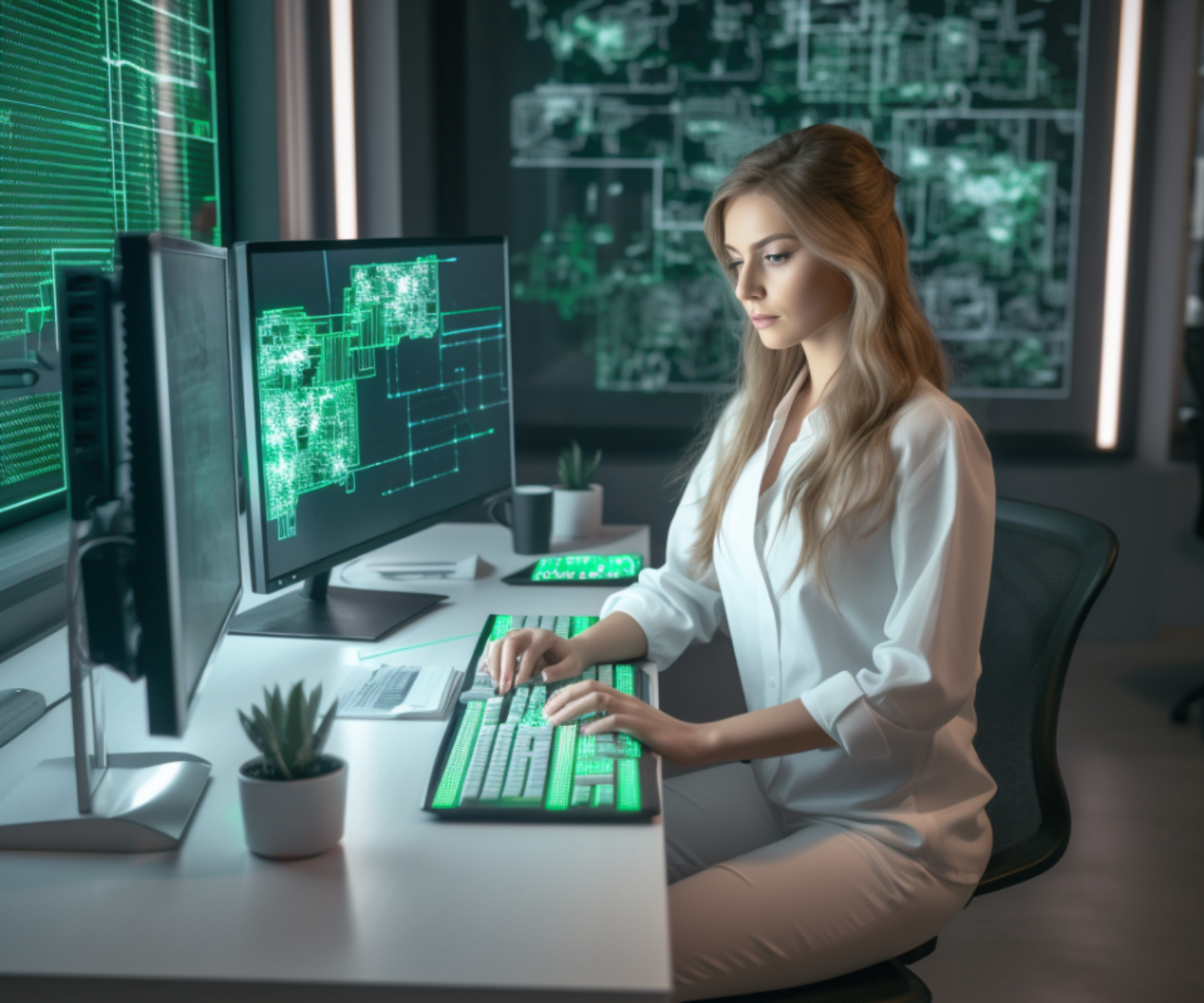 Frau arbeitet mit KI